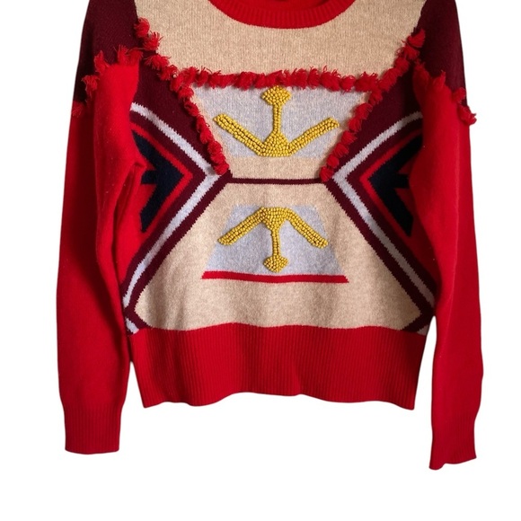 J.crew VTg Arrow Tassel 100% Wool Crewneck Art To Wear Academia Preppy Sweater M - Picture 3 of 11